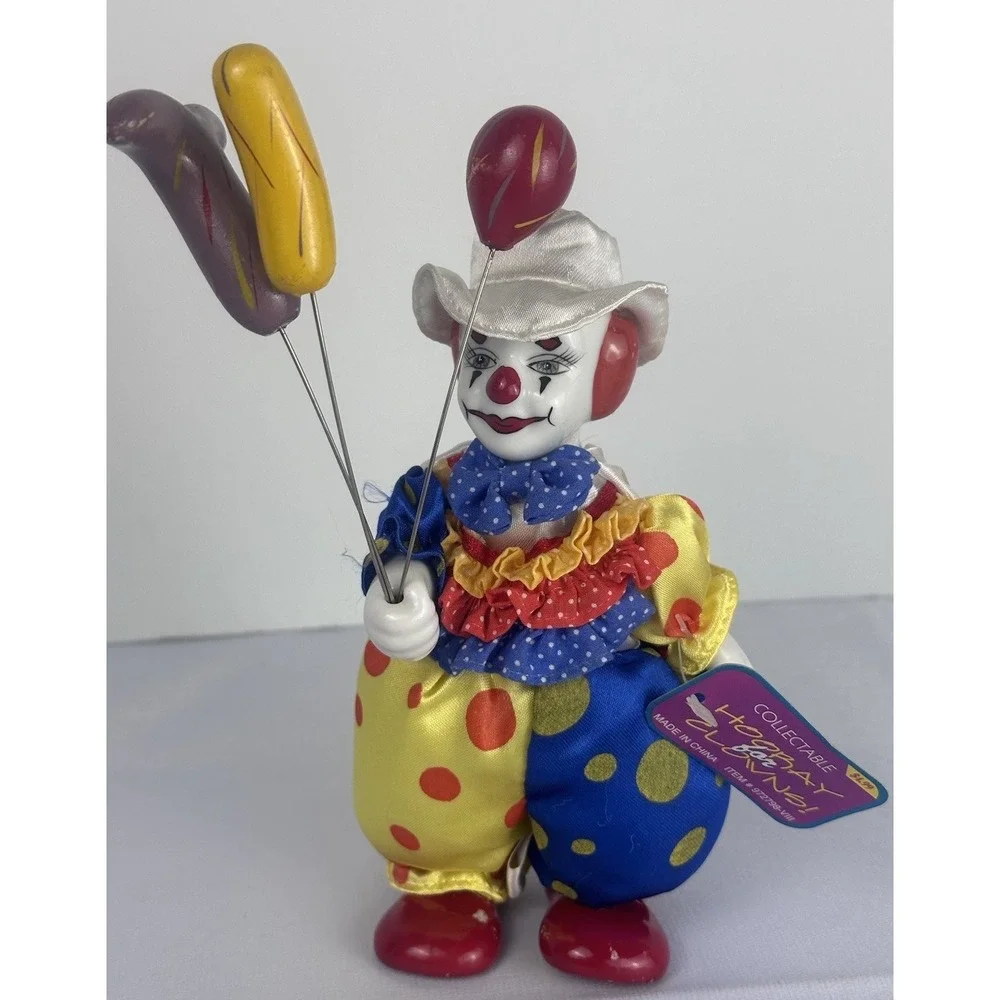 Vintage Hooray For Clowns Porcelain Clown Figurine Rite Aid Balloon Doll Tag